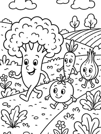broccoli and veggies printable coloring page