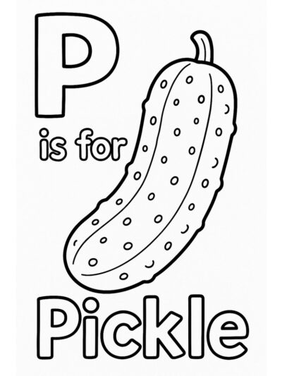 P is for Pickle Alphabet Coloring Page for Kids