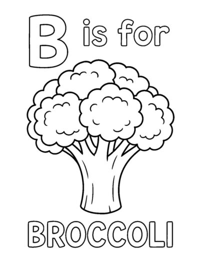 b is for broccoli coloring page, abc coloring pages