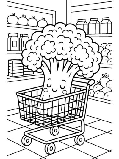 broccoli shopping cart coloring page