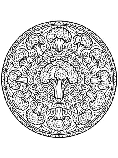 broccoli mandala coloring page