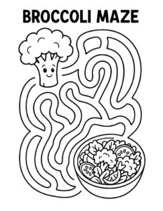 broccoli coloring maze free printable