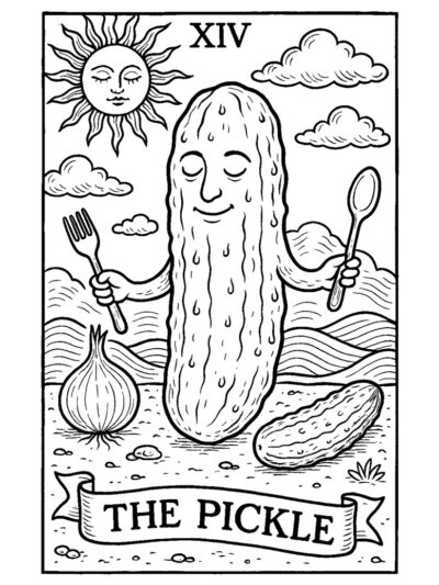 The Pickle Tarot Card Coloring Page – Mystical Food Fun