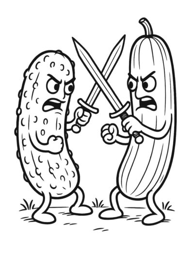 pickle vs cucumber coloring page, funny coloring pages