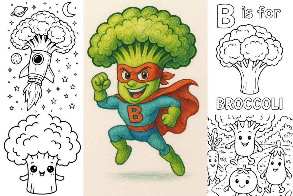 free broccoli coloring pages digital download pdf