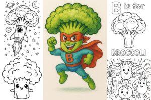 free broccoli coloring pages digital download pdf