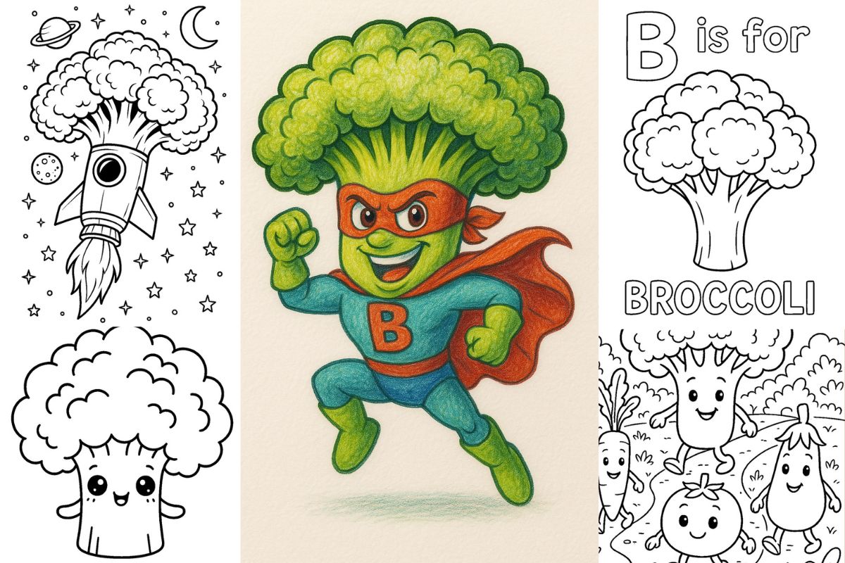 free broccoli coloring pages digital download pdf