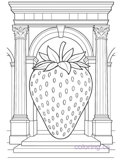 Intricate Architectural Strawberry Coloring Page for Adults