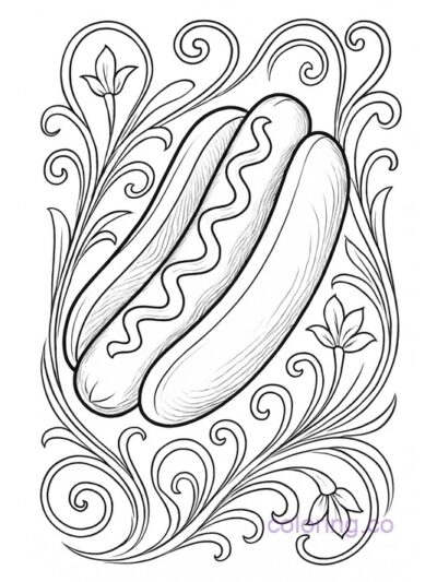 Elegant Art Nouveau Hotdog Coloring Page for Adults