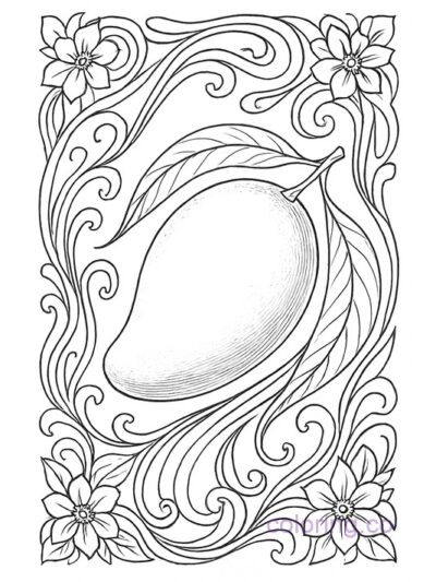 Intricate Art Nouveau Mango Coloring Page for Adults