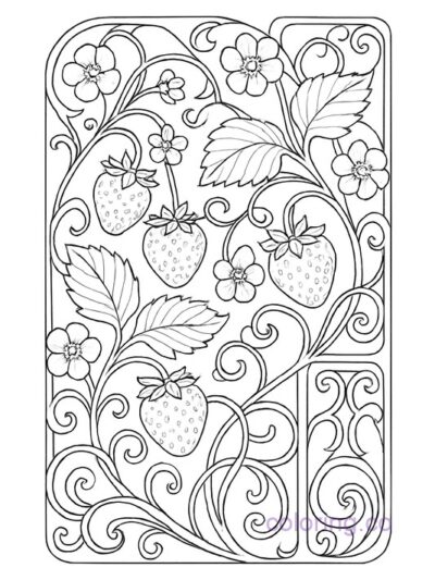 Intricate Art Nouveau Strawberry Coloring Page