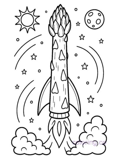 Fun Asparagus Rocket Ship Coloring Page for Kids