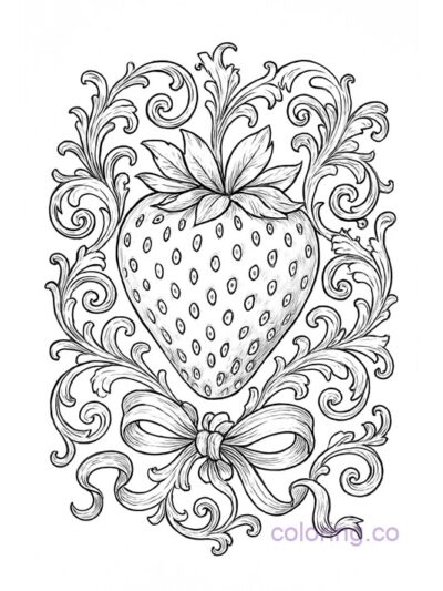 Intricate Baroque Strawberry Coloring Page for Adults