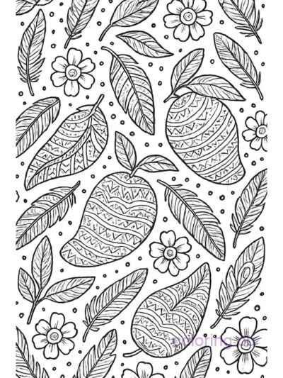 Boho Mango Pattern Coloring Page for Teens
