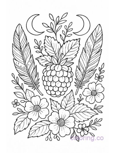 Boho Raspberry Coloring Page for Teens
