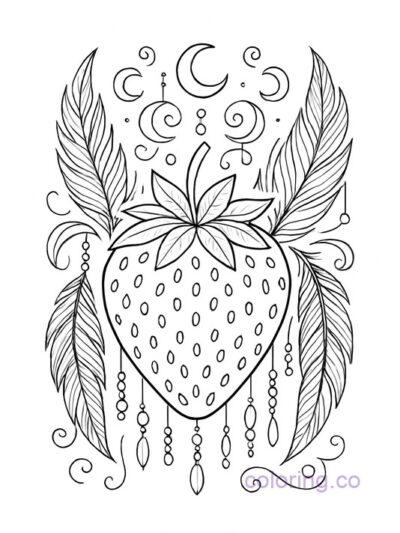 Boho Strawberry Vibes Coloring Page for Teens