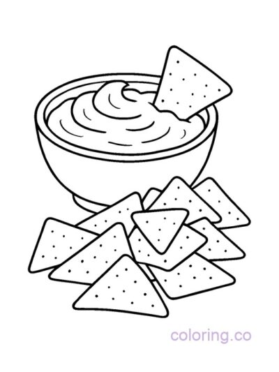 Fun Nachos and Dip Coloring Page for Teens