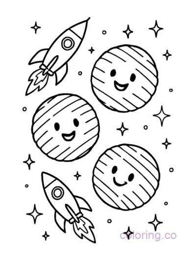 Cute Space Adventure Coloring Page for Kids