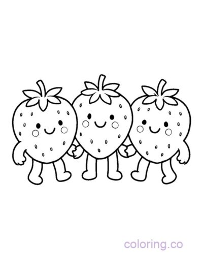 Cute Chunky Strawberry Friends Coloring Page