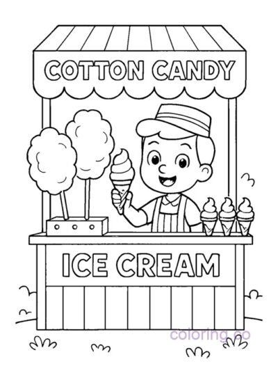 Cute Cotton Candy Ice Cream Stand Coloring Page