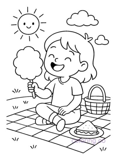 Cotton Candy Picnic Coloring Page for Kids