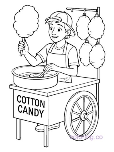 Adorable Cotton Candy Vendor Coloring Page
