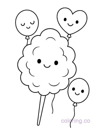 Cute Cotton Candy and Balloon Coloring Page for Kids