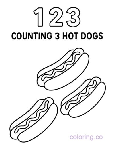 Fun Counting Hotdogs Coloring Page for Preschool