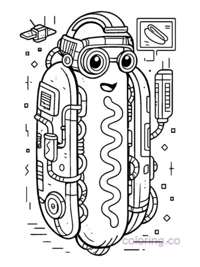 Cyberpunk Hotdog Character Coloring Page