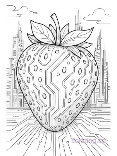 Cyberpunk Strawberry Coloring Page for Teens