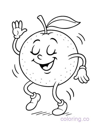 Cute Dancing Orange Coloring Page for Kids