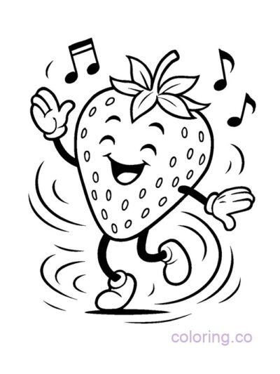 Dancing Strawberry Kids Coloring Page