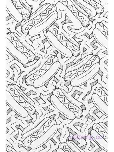 Intricate Hotdog Pattern Coloring Page for Adults