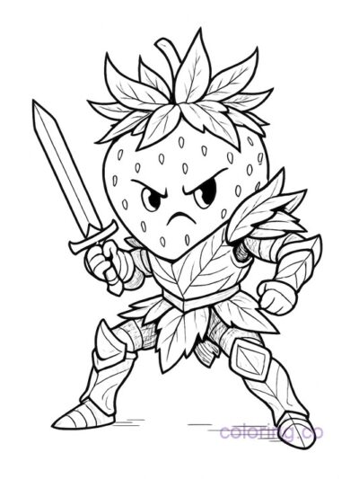 Fantasy Strawberry Warrior Coloring Page for Teens
