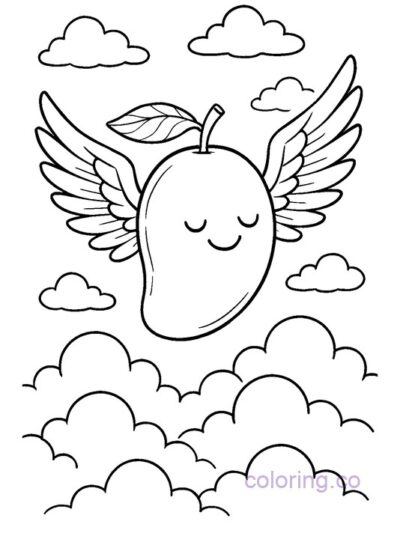Flying Mango with Wings Coloring Page for Kids