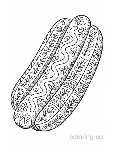 Intricate Folk Art Hotdog Coloring Page for Adults