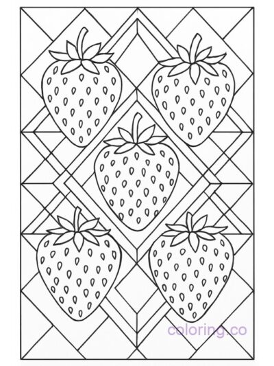 Geometric Strawberry Coloring Page for Adults