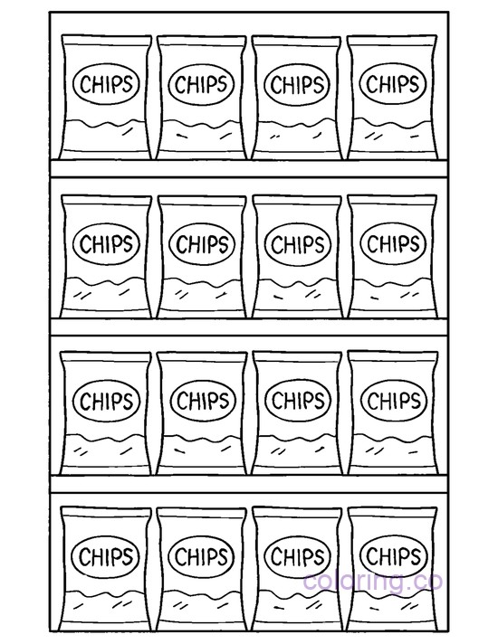 Fun Grocery Store Chips Coloring Page for Kids