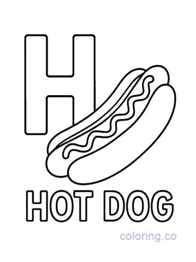"H for Hotdog Alphabet Coloring Page for Preschoolers"