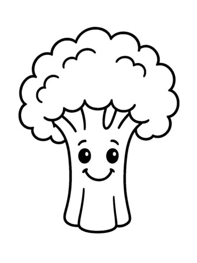 smiling broccoli fun printable coloring page for kids