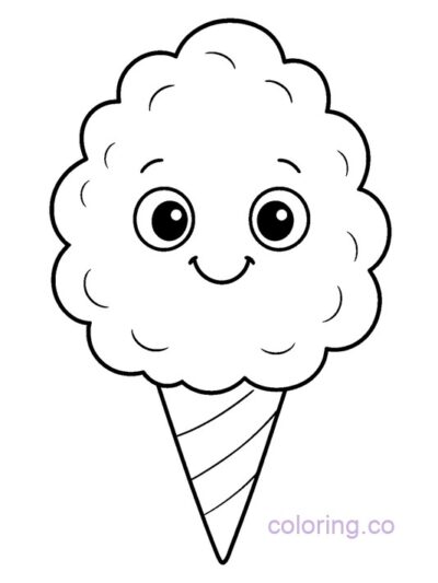 Cute Happy Cotton Candy Cone Coloring Page