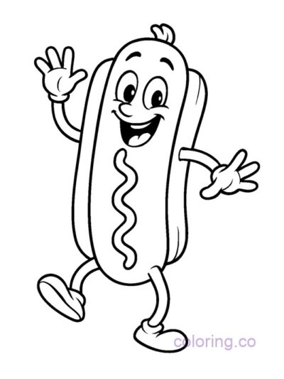 Fun Hotdog Dancing Coloring Page for Kids