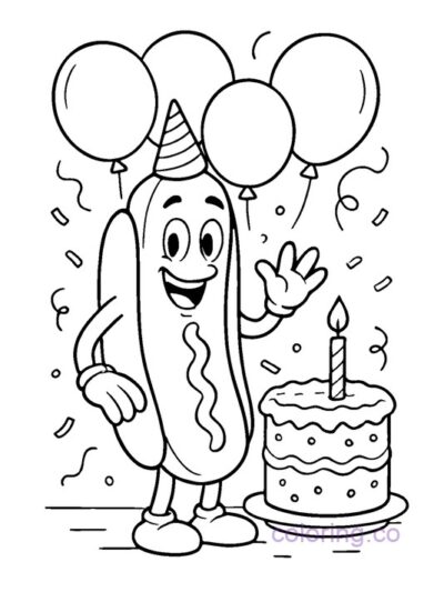 Fun Hotdog Birthday Party Coloring Page for Kids