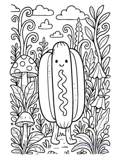 Enchanted Forest Hotdog Coloring Page for Kids