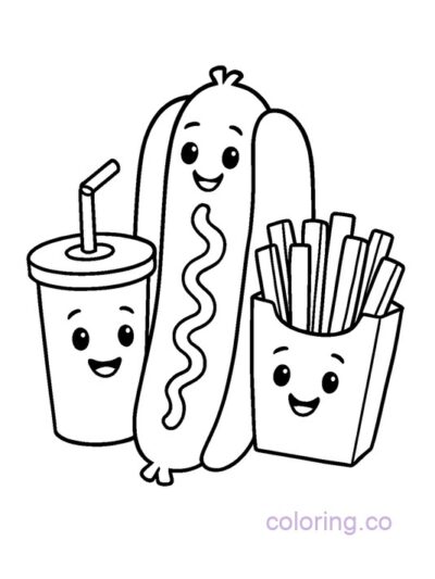 Fun Hotdog and Friends Coloring Page for Preschool