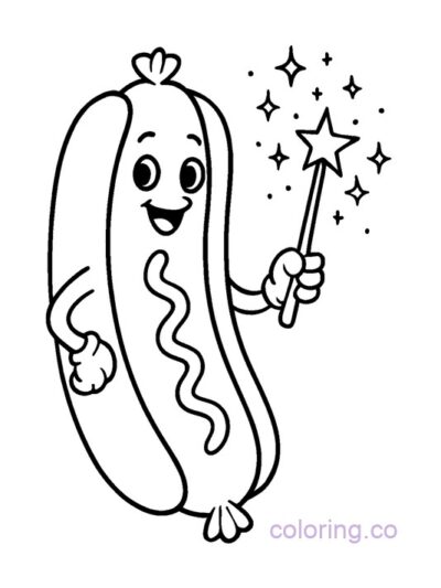 Magical Hotdog with Wand Coloring Page for Kids