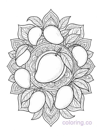 Intricate Mango Mandala Coloring Page for Adults