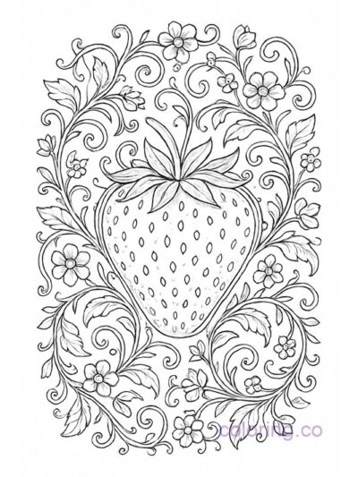 Intricate Strawberry Frame Coloring Page for Adults