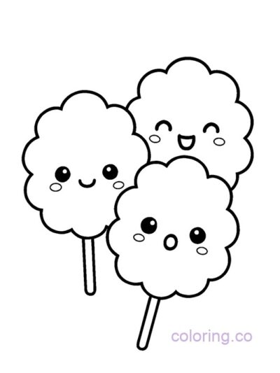 Kawaii Cotton Candy Trio Coloring Page for Kids