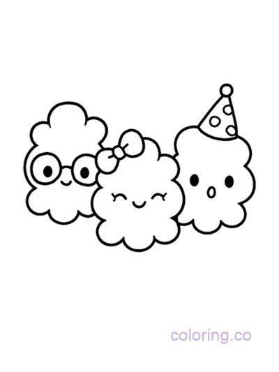 Kawaii Popcorn Trio Coloring Page for Kids